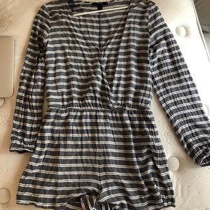Dark grey and white striped romper